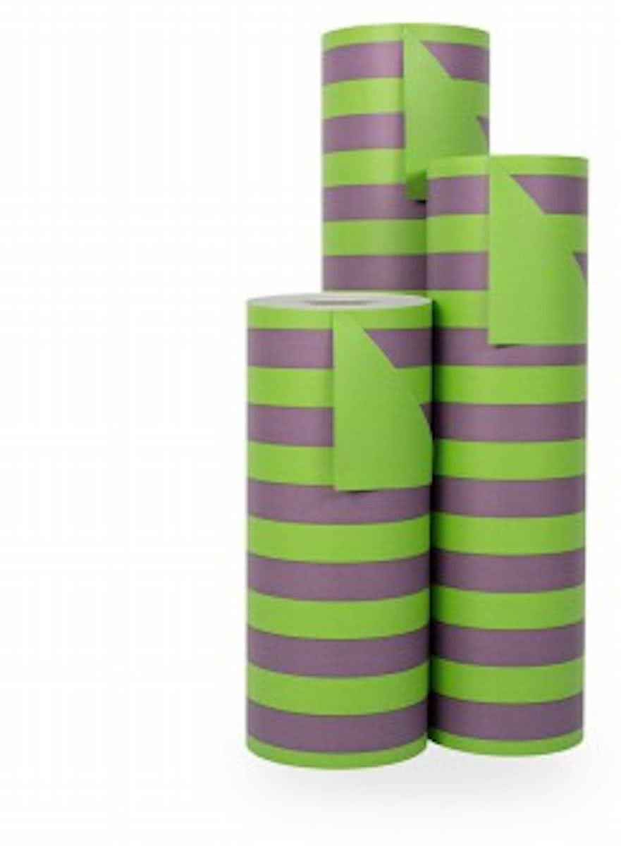 Cadeaupapier Groen-Paars Gestreept - Rol 30cm - 200m - 70gr | Winkelrol / Apparaatrol / Toonbankrol / Geschenkpapier / Kadopapier / Inpakpapier